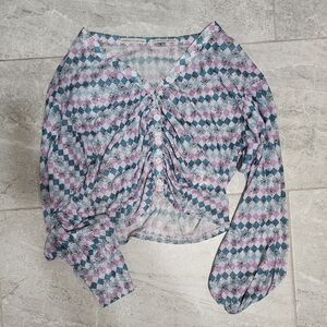 Urban Outfitters Blue and Pink Checkered Blouse